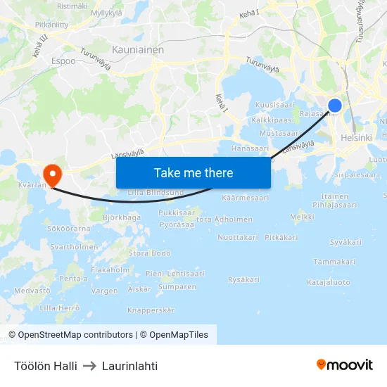 Toolo Hall to Laurinlahti map