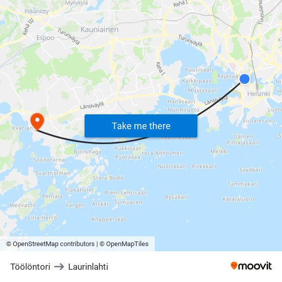 Töölöntori to Laurinlahti map