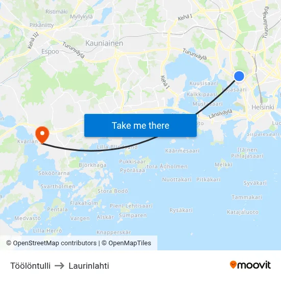Töölö Toll to Laurinlahti map