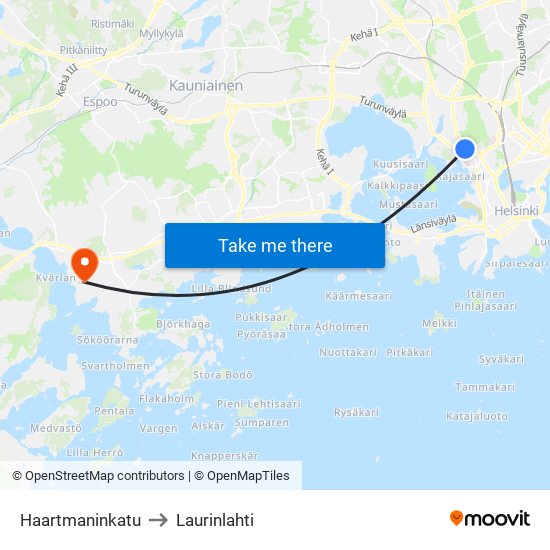 Haartmaninkatu to Laurinlahti map