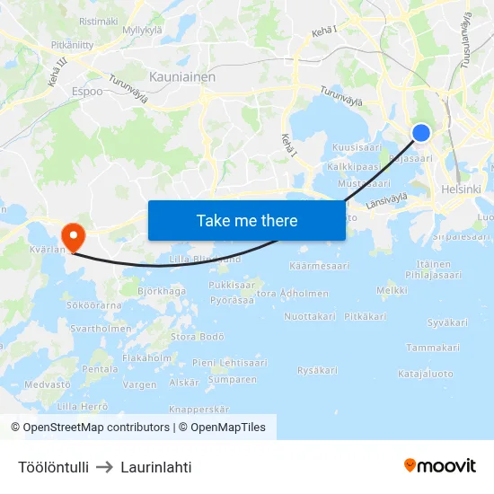 Töölö Toll to Laurinlahti map