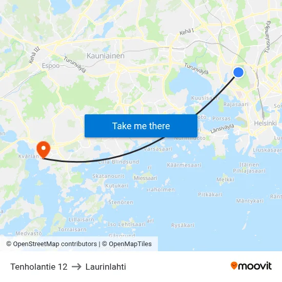 Tenhola Road 12 to Laurinlahti map