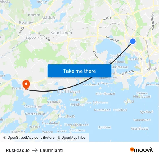 Ruskeasuo to Laurinlahti map