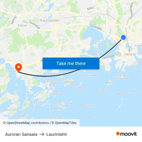 Aurora Hospital to Laurinlahti map