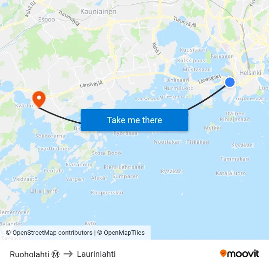 Ruoholahti Ⓜ️ to Laurinlahti map