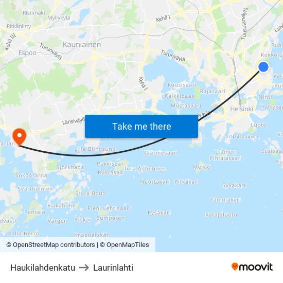 Haukilahdenkatu to Laurinlahti map