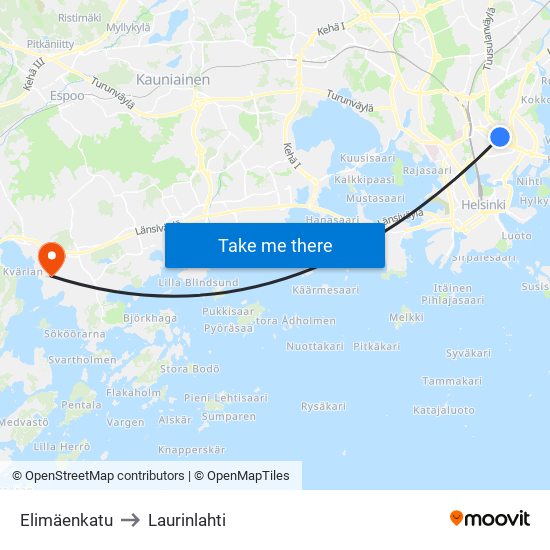 Elimäenkatu to Laurinlahti map