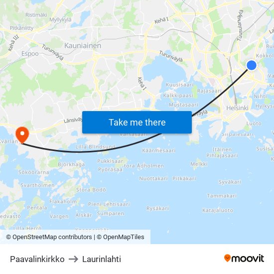 Paavalinkirkko to Laurinlahti map