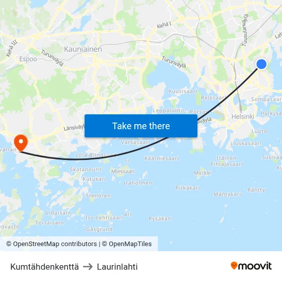 Kumtähti Field to Laurinlahti map