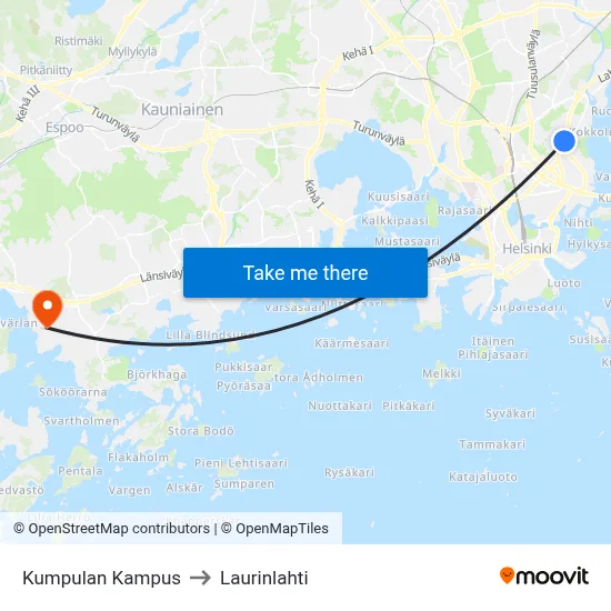 Kumpula Campus to Laurinlahti map