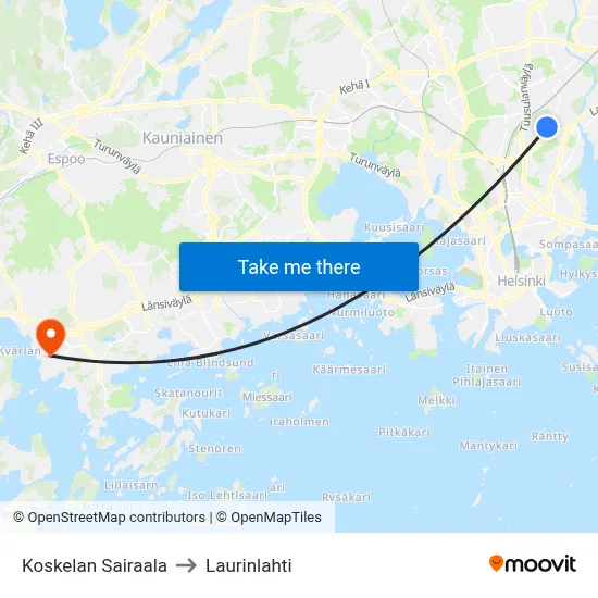 Koskela Hospital to Laurinlahti map