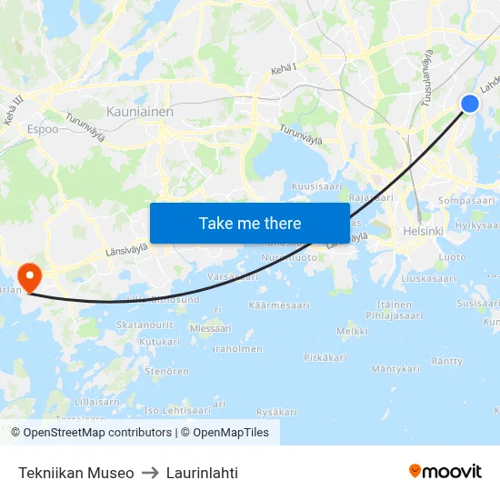 Museum of Technology to Laurinlahti map