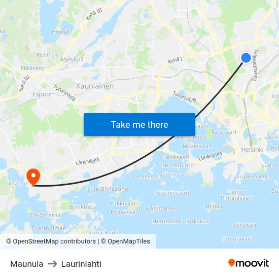 Maunula to Laurinlahti map