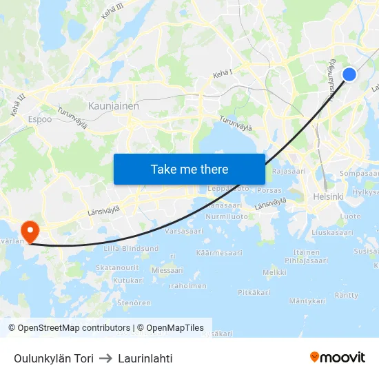 Oulunkylä Square to Laurinlahti map