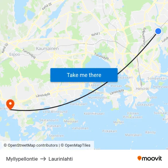 Myllypellontie to Laurinlahti map