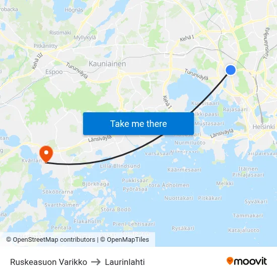 Ruskeasuo Depot to Laurinlahti map