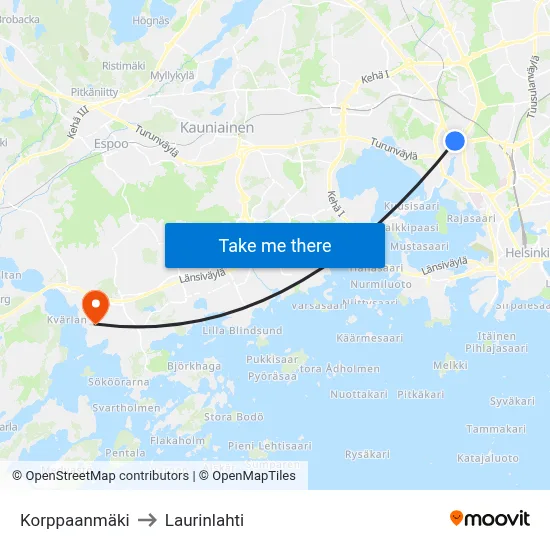 Korppaa Hill to Laurinlahti map