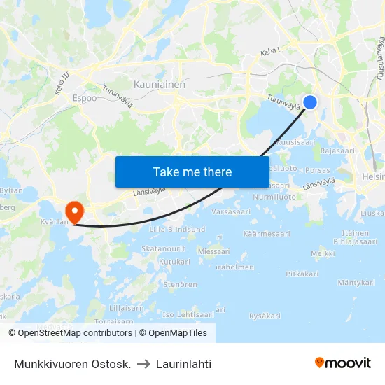 Munkkivuori Shopping Center to Laurinlahti map
