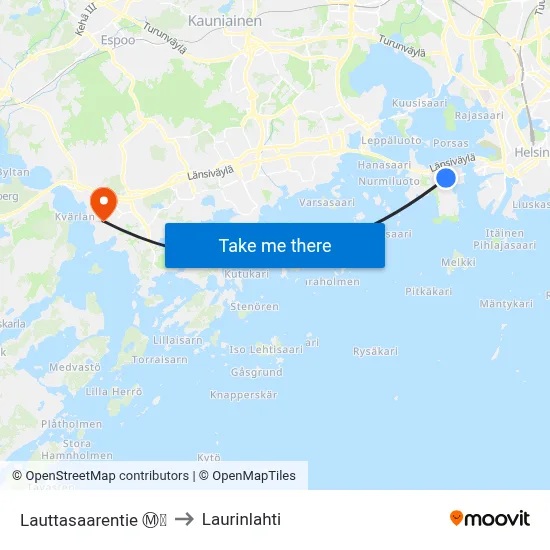 Lauttasaarentie Ⓜ️🛍️ to Laurinlahti map