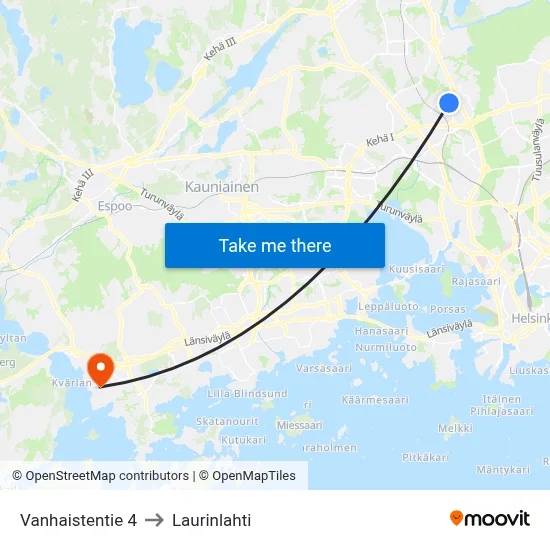 Vanhainen Road 4 to Laurinlahti map