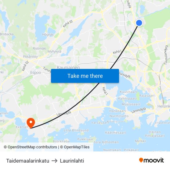 Taidemaalarinkatu to Laurinlahti map