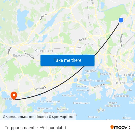 Torpparinmaentie to Laurinlahti map