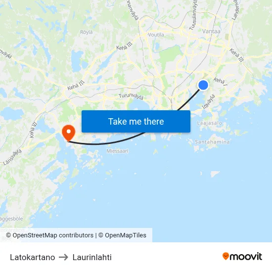 Latokartano to Laurinlahti map