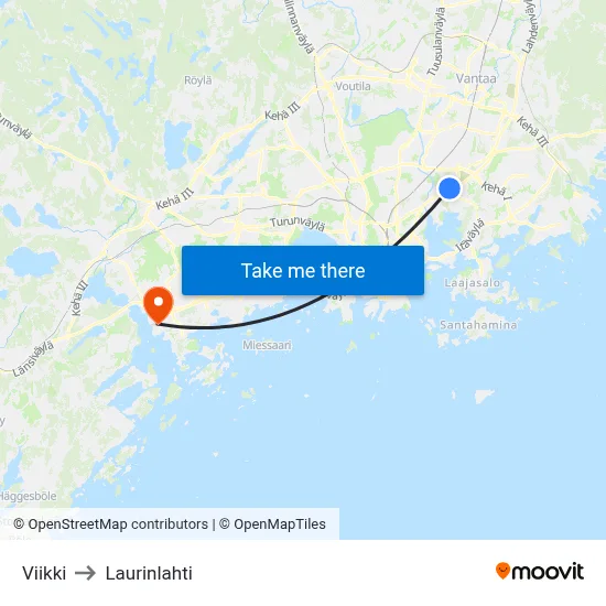 Viikki to Laurinlahti map