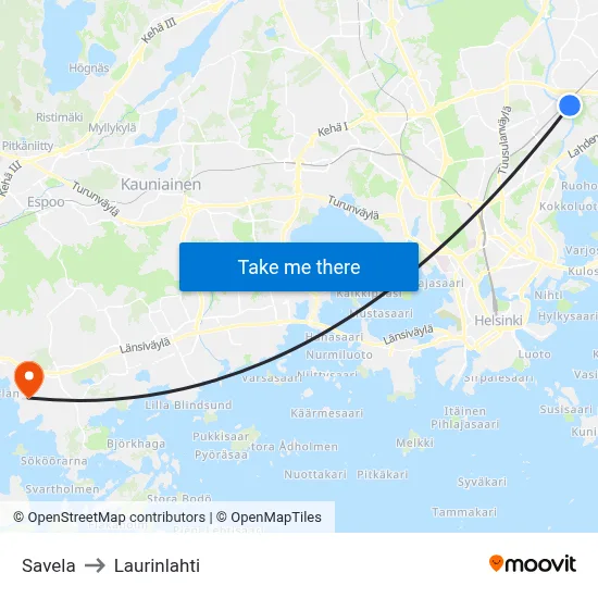 Savela to Laurinlahti map