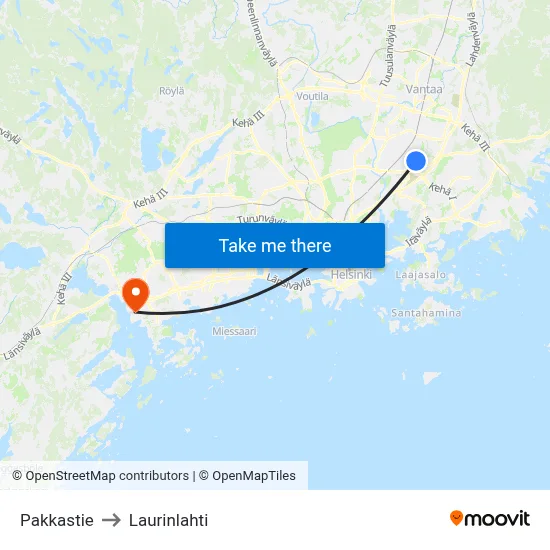 Pakkastie Road to Laurinlahti map