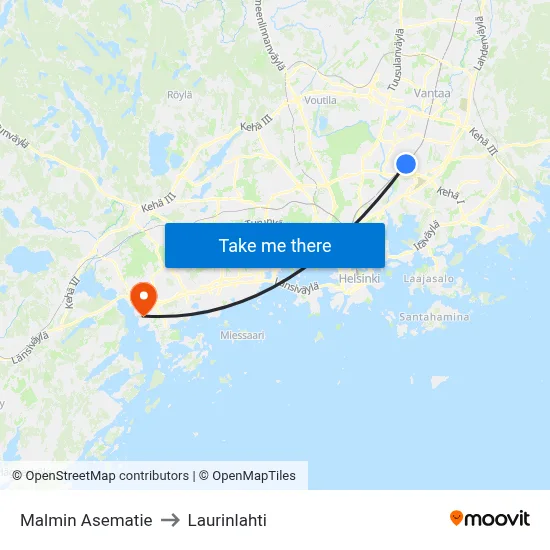 Malmi Station Road to Laurinlahti map