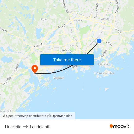 Liusketie to Laurinlahti map