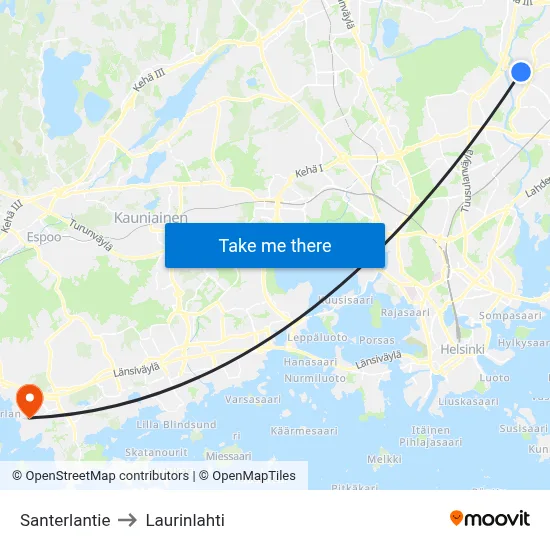 Santerla Road to Laurinlahti map
