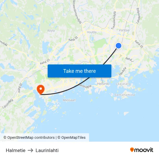 Halmetie Road to Laurinlahti map