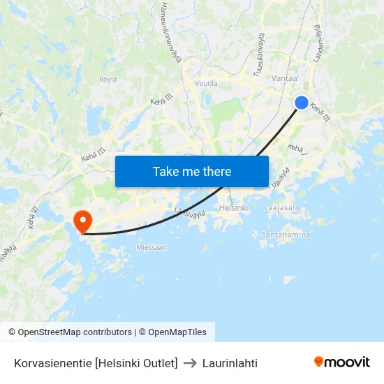 Korvasieni Road [Helsinki Outlet] to Laurinlahti map