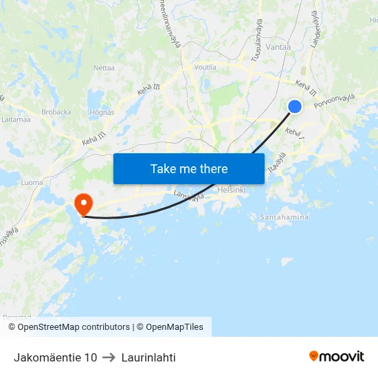 10 Jakomäentie to Laurinlahti map