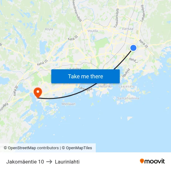 10 Jakomäentie to Laurinlahti map