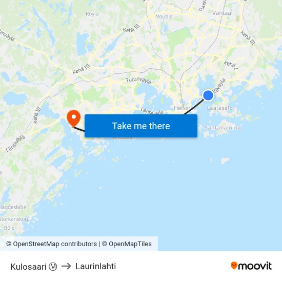 Kulosaari Ⓜ️ to Laurinlahti map