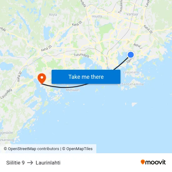 Siilitie 9 to Laurinlahti map