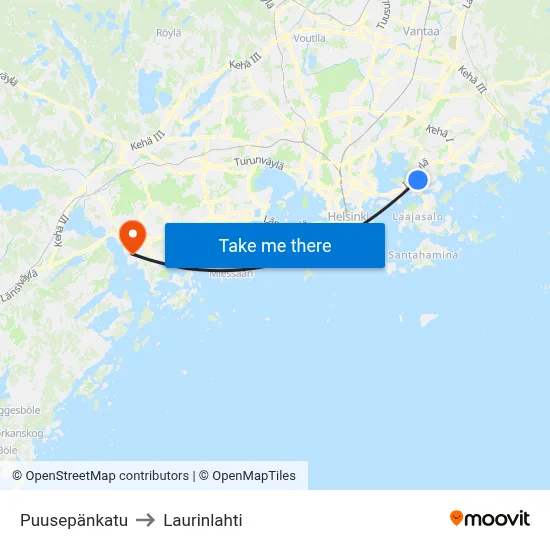 Puusepänkatu to Laurinlahti map