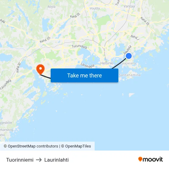 Tuorinniemi to Laurinlahti map