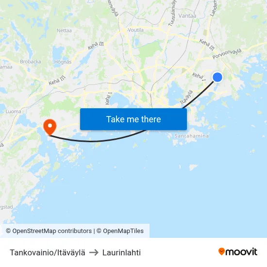 Tankovainio/East Way to Laurinlahti map