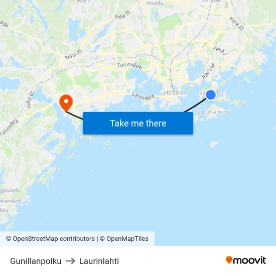 Gunillanpolku to Laurinlahti map