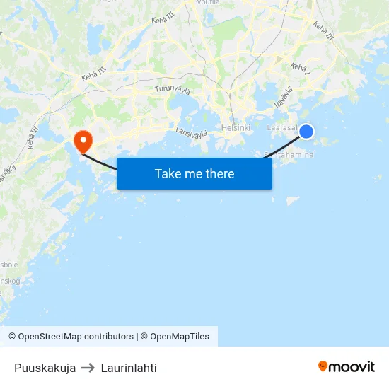 Puuskakuja to Laurinlahti map