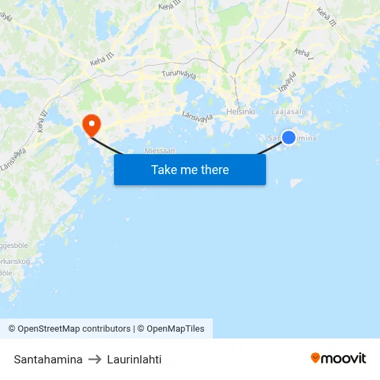 Santahamina to Laurinlahti map