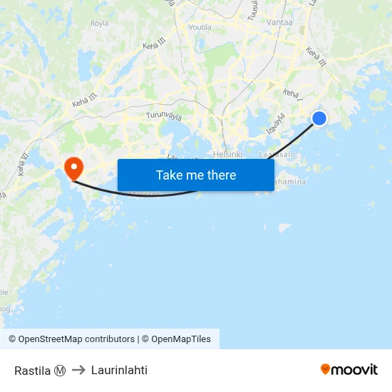 Rastila Ⓜ️ to Laurinlahti map