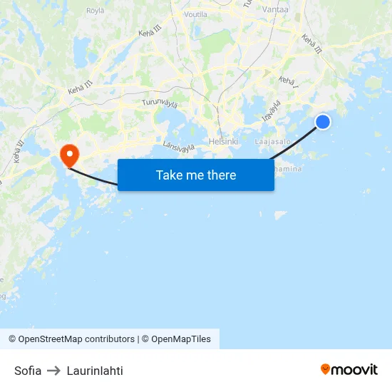 Sofia to Laurinlahti map