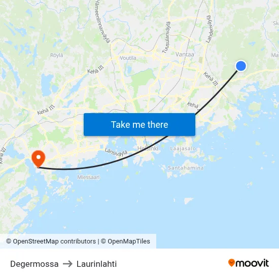 Degermossa to Laurinlahti map