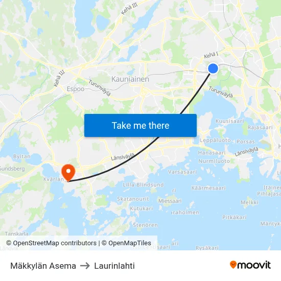 Mäkkylä Station to Laurinlahti map