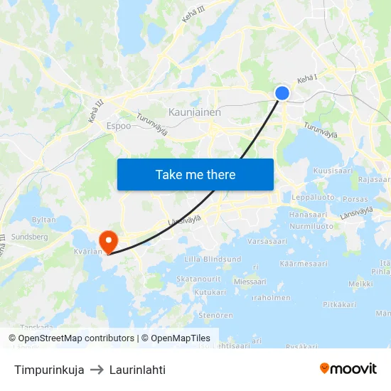 Timpuri Lane to Laurinlahti map